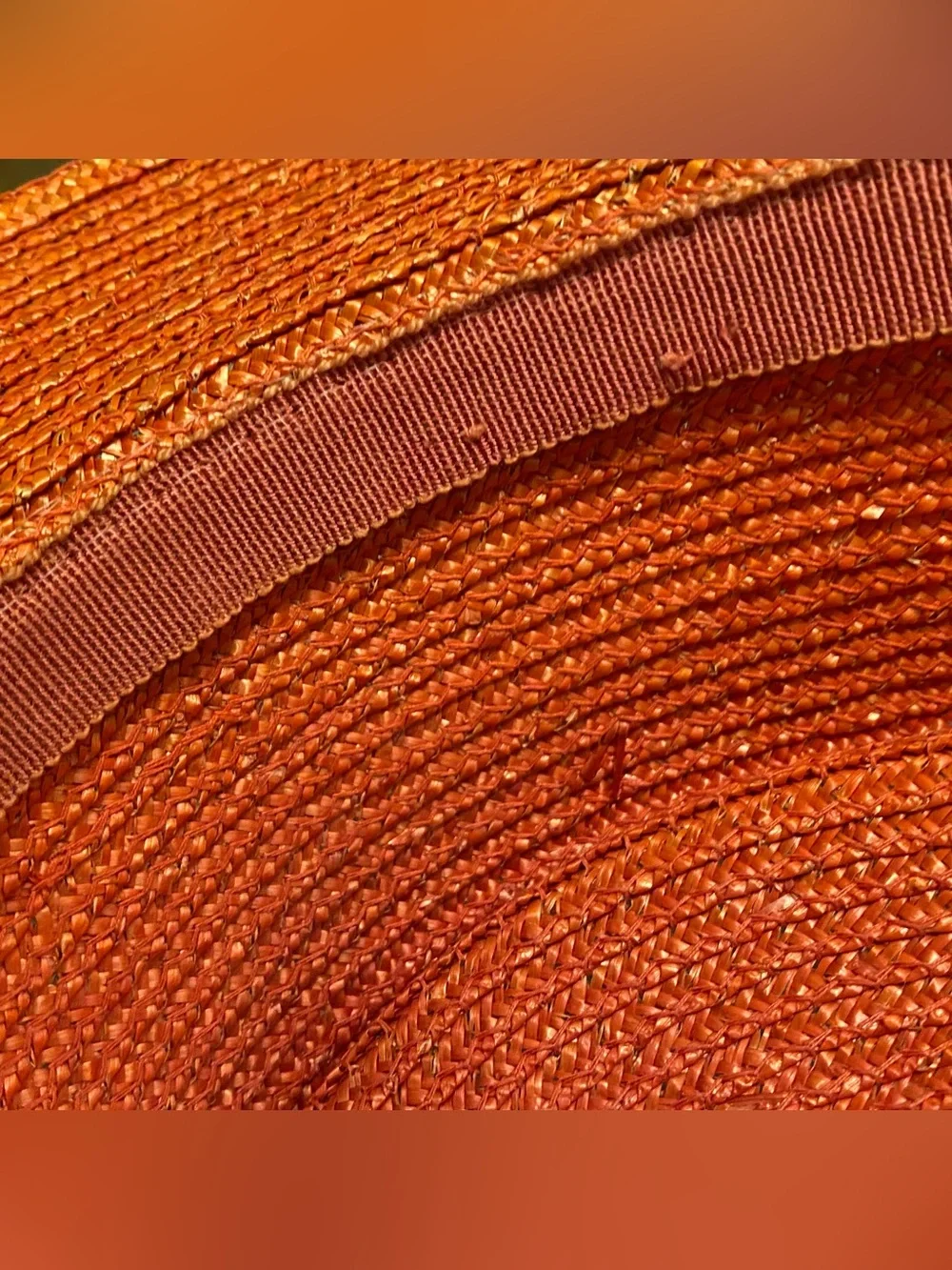 Vintage 1970s Pucci Straw Boater Sun Hat Logo Peach Orange Pastel Flat Top XS